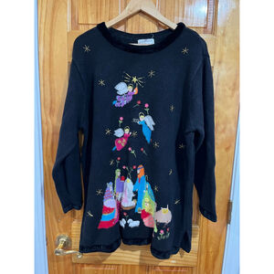 Quacker Factory Christmas Manger Beaded Embroidery Baby Jesus Sweater Size 1X